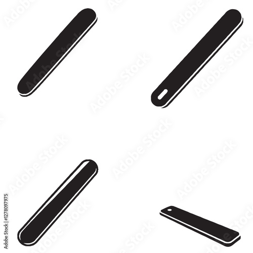 "High-Quality Nail File Vector Illustrations Black Silhouette Isolated on White Background"