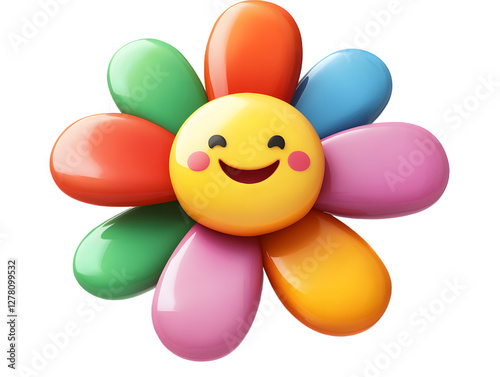 Colorful smiling flower with a happy face isolated on white background