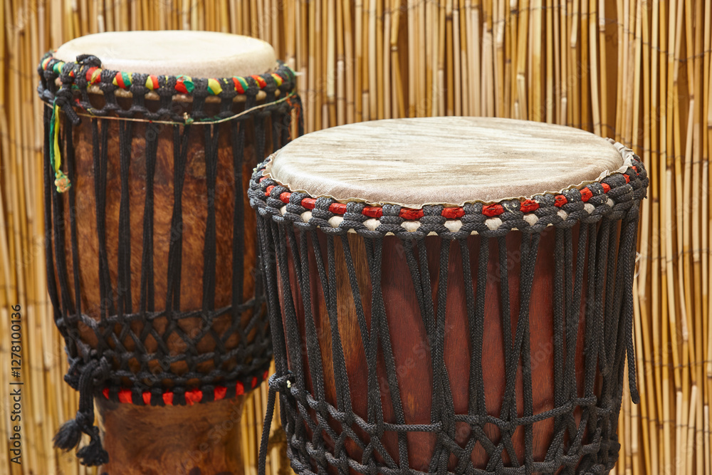 Traditional african senegalese drums made of wood and leather. Senegal