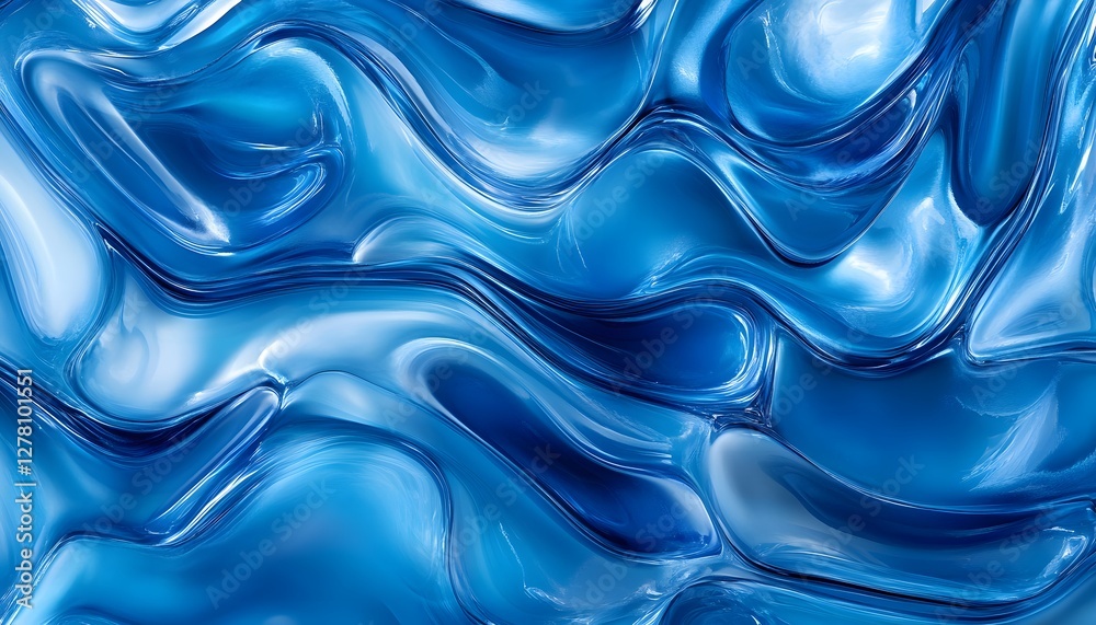 Obraz premium Abstract blue wavy and fluid background with glossy effect