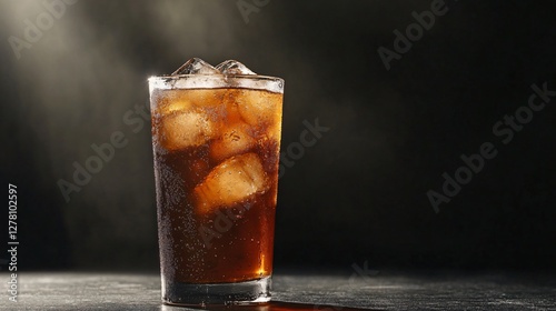 Wallpaper Mural A moody dark background with a single spotlight illuminating a glass of iced tea, emphasizing texture and condensation on the glass Torontodigital.ca