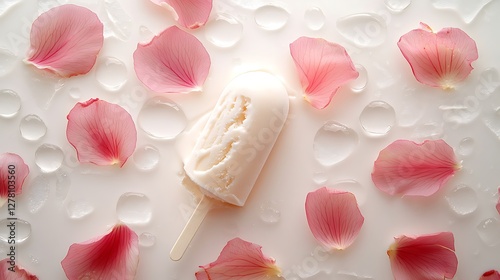 Minimalist ice cream with delicate flower petals