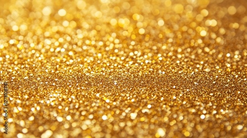 Golden glittering bokeh background featuring shimmering sparkles and defocused circles ideal for festive designs and elegant presentations
