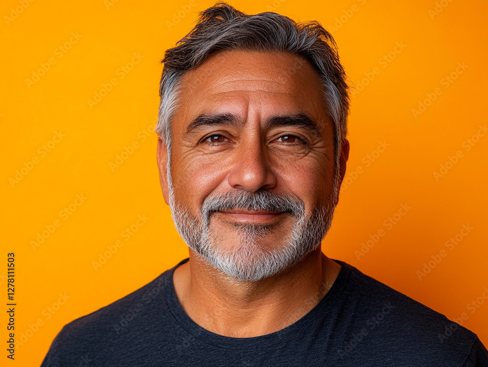 Fototapeta premium Smiling man with gray beard against orange background