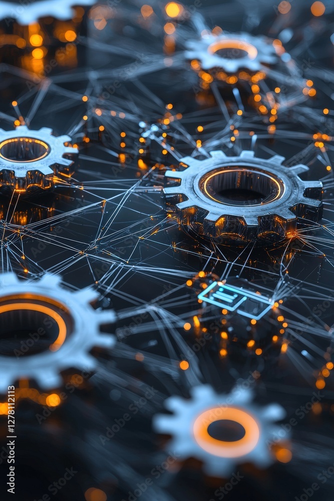 Fototapeta premium Gears and Networks: Digital Technology Concept