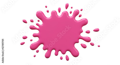 Cartoon drop and splatter. pink stain of paint and ink with splashes. 3d render