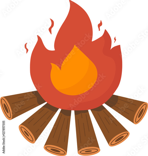 campfire, bonfire, hiking and camping illustration.