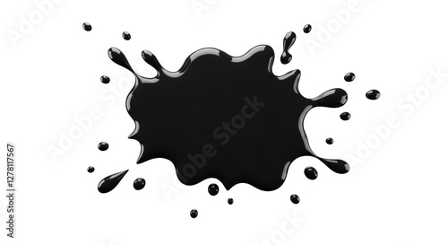 Cartoon drop and splatter. black stain of paint and ink with splashes. 3d render