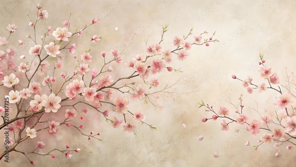 Fototapeta premium Delicate Pink Blossoms on Branches, a Serene Floral Design for Home Decor