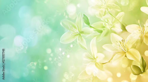 Delicate white flowers with green stems against soft bokeh background