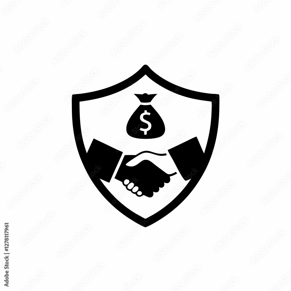 Trusted Finance Icon, Money Bag with Handshake Symbol for Financial Security and Financial Deal Trusted Finance Icon, Money Bag with Handshake Symbol for Financial Security and Financial Deal