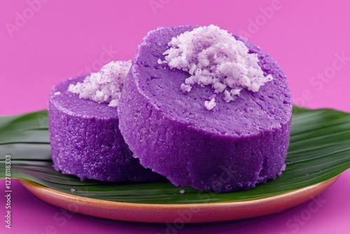 Wallpaper Mural Vibrant Purple Dessert with White Coconut Flakes on Green Leaf Torontodigital.ca