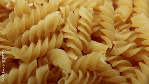 Close-up of spiral pasta.