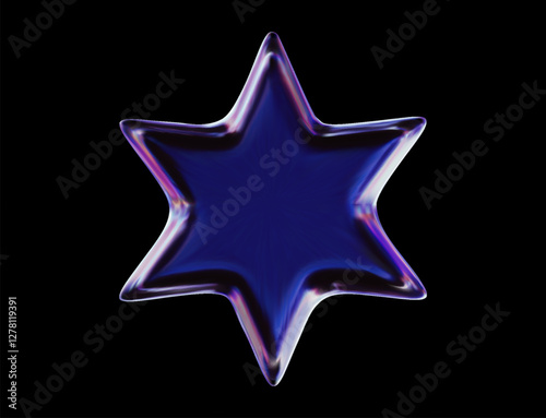 3d abstract crystal glass star. Glossy iridescent geometric shape. 3d vector star icon