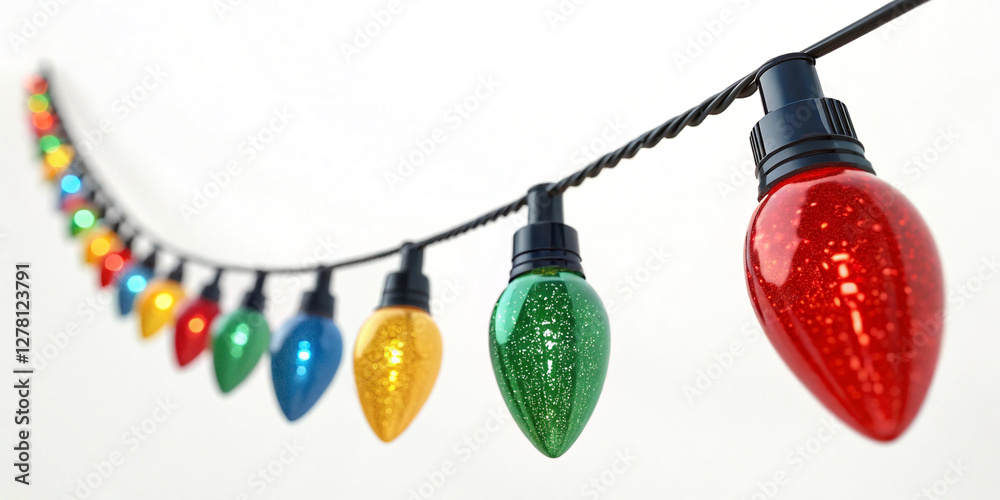 Christmas Lights String Isolated on a White Background for Festive Decor Christmas Lights String Isolated on a White Background for Festive Decor