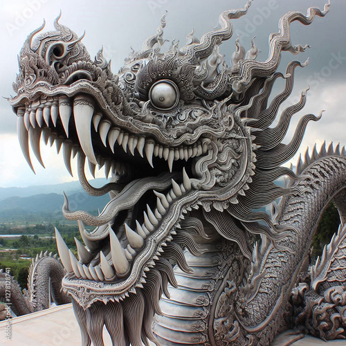 chinese dragon statue on the roof photo
