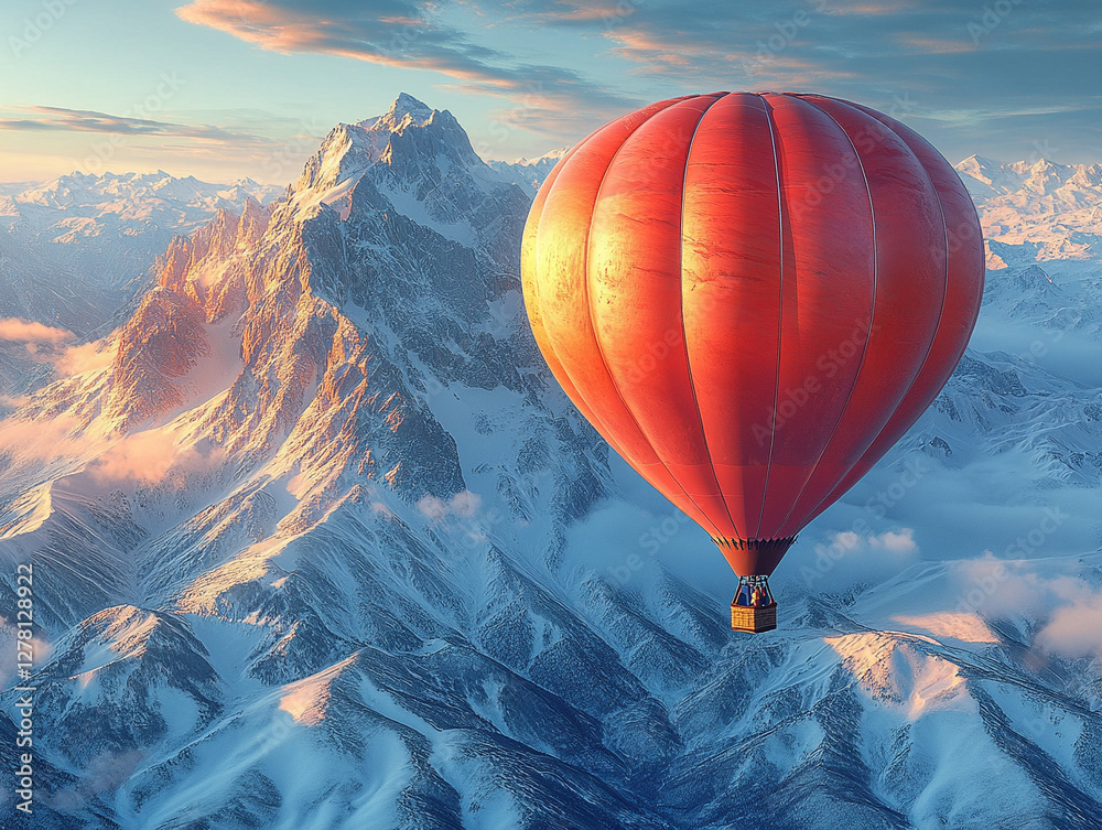 Obraz premium Hot air balloon soaring over majestic mountain range