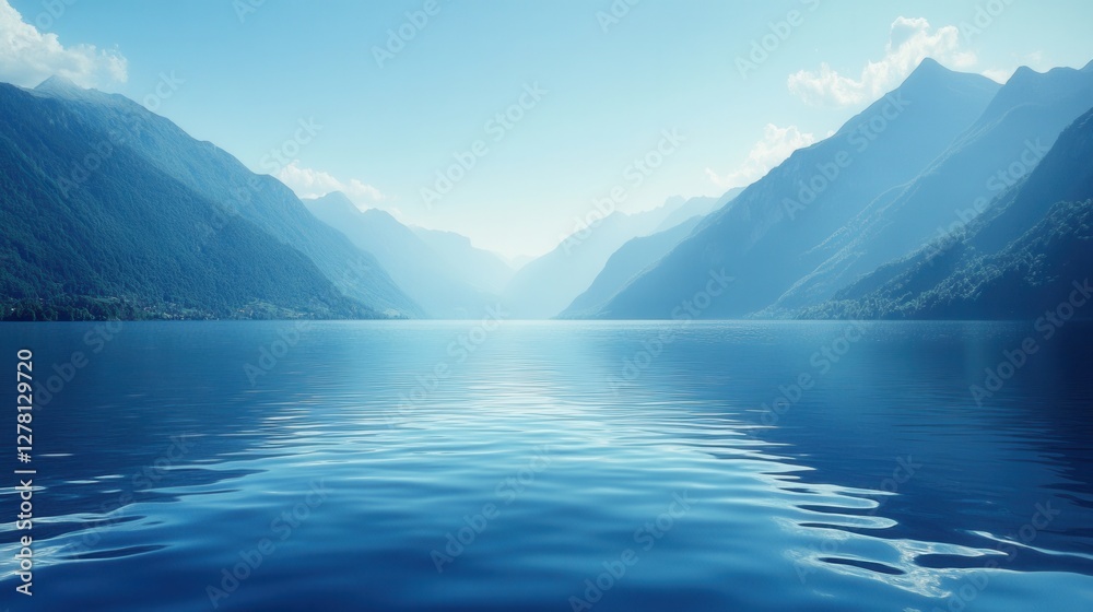 Serene alpine lake reflecting majestic mountains under a clear blue sky creating a tranquil atmosphere and scenic landscape for travel and nature lovers Serene alpine lake reflecting majestic mountains under a clear blue sky creating a tranquil atmosphere and scenic landscape for travel and nature lovers