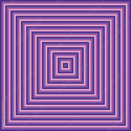 Visual effect created by noen purple and pink squares getting progressively smaller