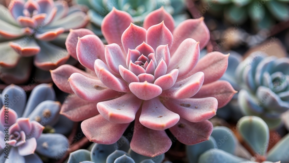 Close-up view of colorful succulent plants with varying shapes and textures in a natural setting Close-up view of colorful succulent plants with varying shapes and textures in a natural setting