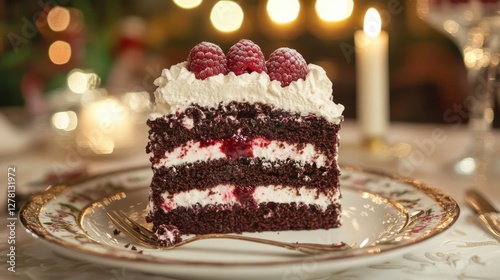 Wallpaper Mural Chocolate Cake Slice with Raspberries and Creamy Topping Torontodigital.ca
