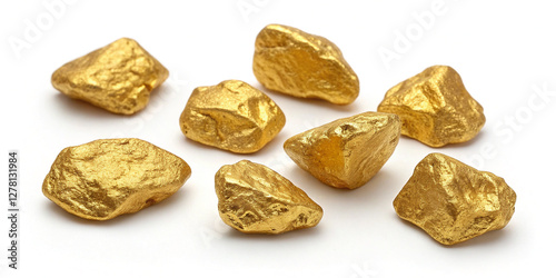 A Collection Set of Shiny Gold Nuggets Isolated for Decorative Use