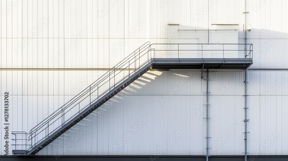 A white storage tank with a metal staircase leading to the top platform, emphasizing its height and scale. A white storage tank with a metal staircase leading to the top platform, emphasizing its height and scale.