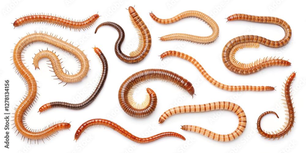 A Collection Set of Worms Isolated on a White Background for Educational Purposes A Collection Set of Worms Isolated on a White Background for Educational Purposes
