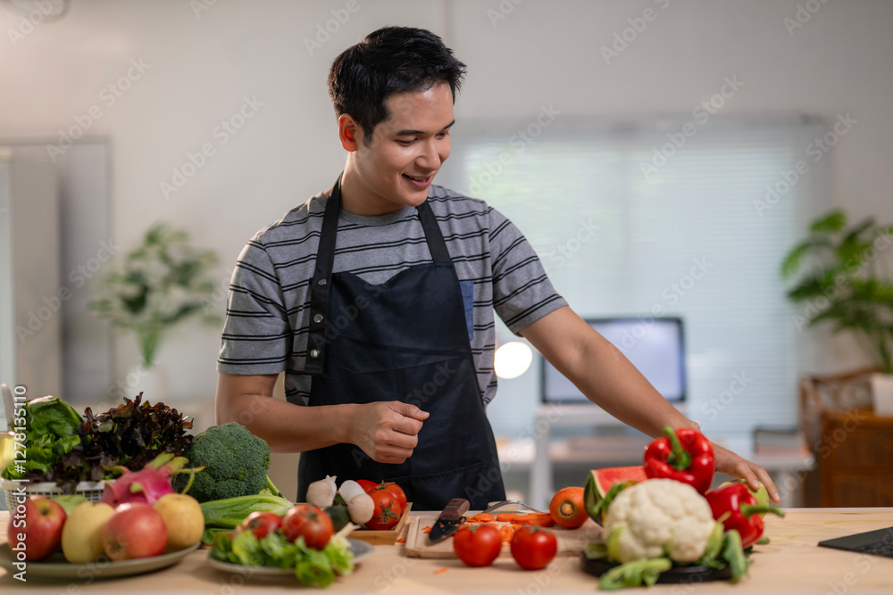 A man is cutting vegetables on a table A man is cutting vegetables on a table