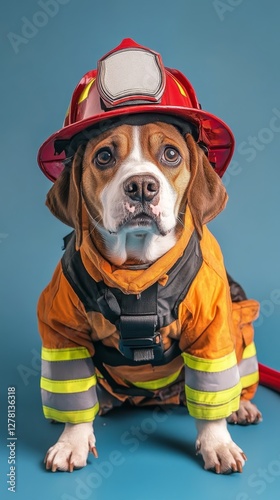 Brave Beagle in Firefighter Costume
