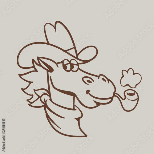 Cartoon Cowboy Horse Smoking Pipe Vector Illustration