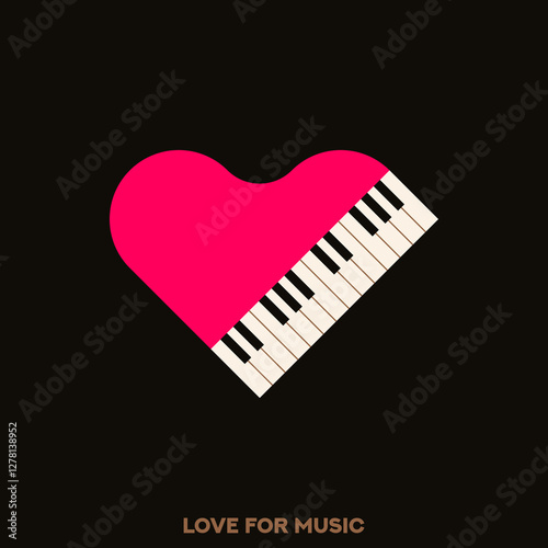  Piano. Musical poster for your design. Music elements design for card, invitation, flyer. Music background vector illustration. Music piano keyboard. Heart. Love poster.