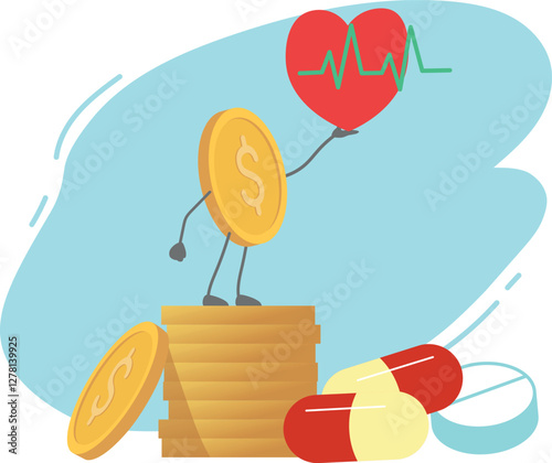 Insurance medicine, payment for medicines, savings insurance. Vector illustration concept paid medicine, cash, health care