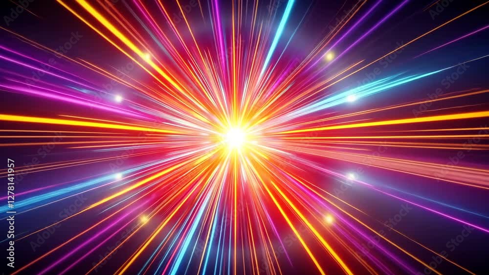 Colorful light burst creates dynamic visual effect attracting attention in digital art space Colorful light burst creates dynamic visual effect attracting attention in digital art space