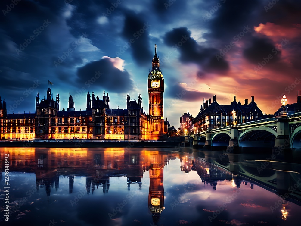 Fototapeta premium The Majesty of Big Ben and London's Skyline at Dusk