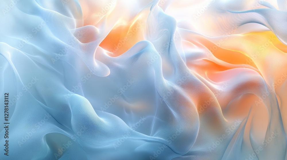 Obraz premium Abstract digital art shows flowing fabric with orange and blue hues