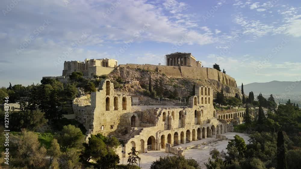 Acropolis Hill, Athens. Beautiful view from a drone Acropolis Hill, Athens. Beautiful view from a drone