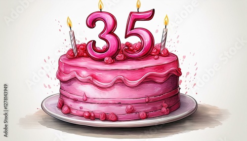 Wallpaper Mural Illustration of decorated pink cake for birthday or anniversary party. Number 35, thirty-fifth birthday celebration Torontodigital.ca