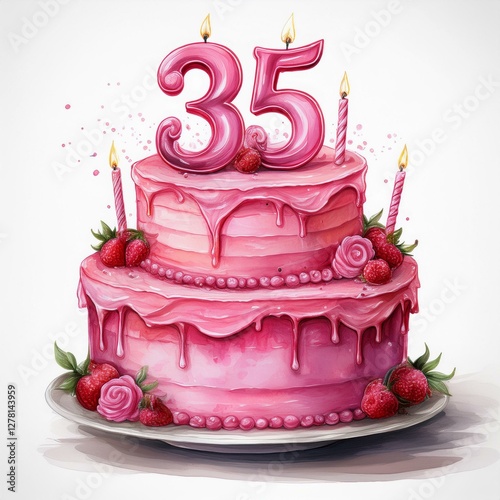 Wallpaper Mural Illustration of decorated pink cake for birthday or anniversary party. Number 35, thirty-fifth birthday celebration Torontodigital.ca