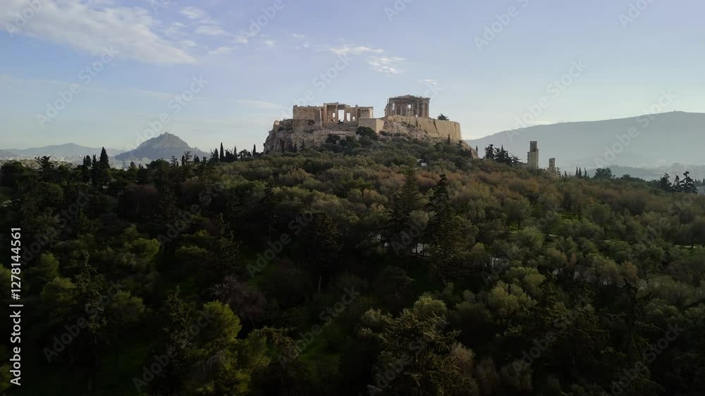 Acropolis Hill, Athens. Beautiful view from a drone Acropolis Hill, Athens. Beautiful view from a drone