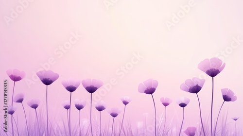 A serene landscape filled with delicate purple flowers against a soft, pastel background.