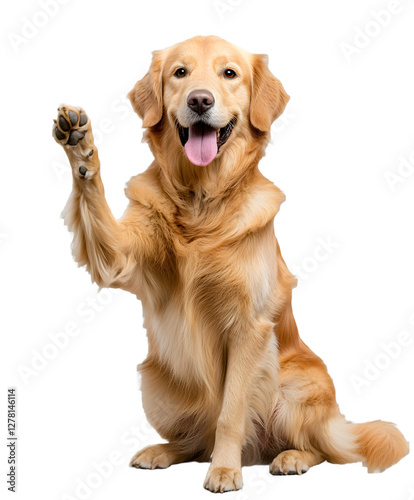 Golden retriever dog waving paw isolated on a transparent background