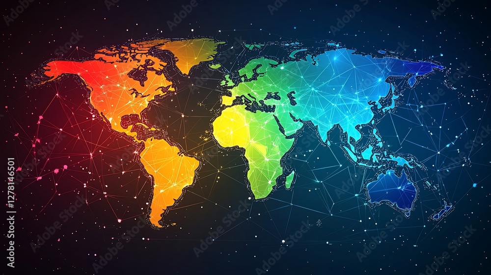 Fototapeta premium Colorful world map with network connections.