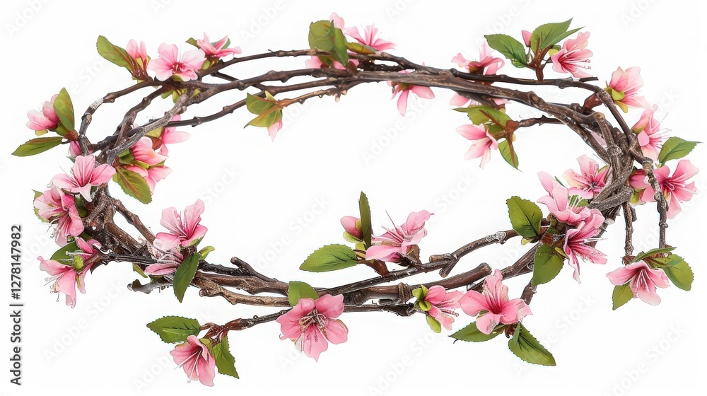 Sakura Wreath Made of Delicate Cherry Blossoms in a Natural Round Frame Showcases Intricate Hand-Drawn Illustration Sakura Wreath Made of Delicate Cherry Blossoms in a Natural Round Frame Showcases Intricate Hand-Drawn Illustration