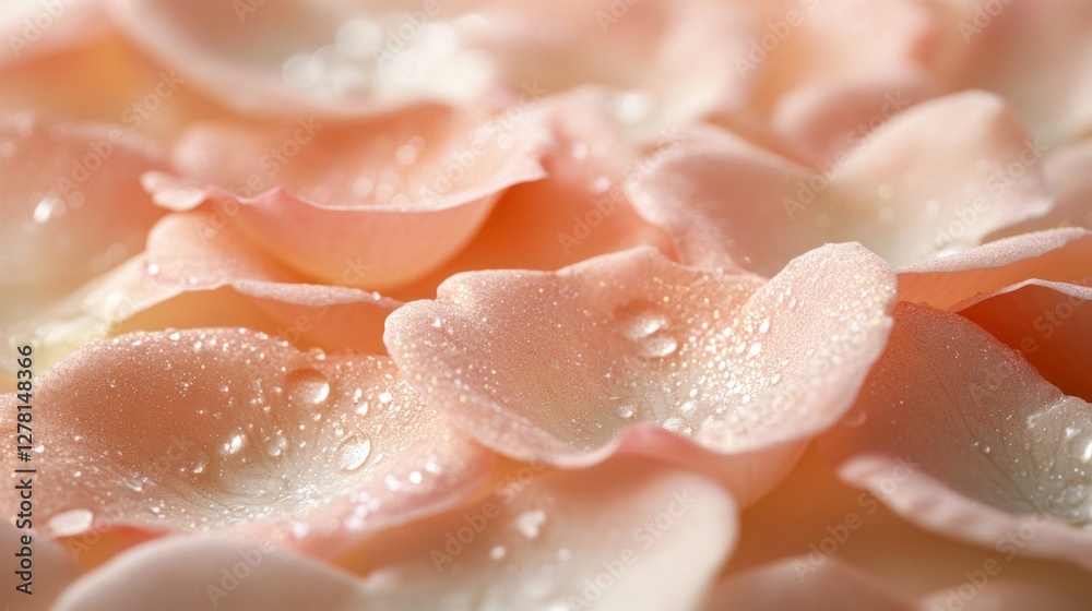Fototapeta premium Close-up of Soft Pink Rose Petals with Dew Drops
