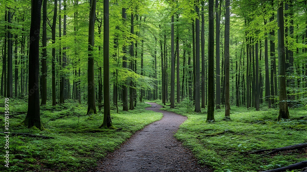 Fototapeta premium Winding path through lush green forest
