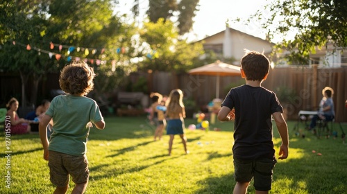 Children's backyard birthday celebration with fun games and activities