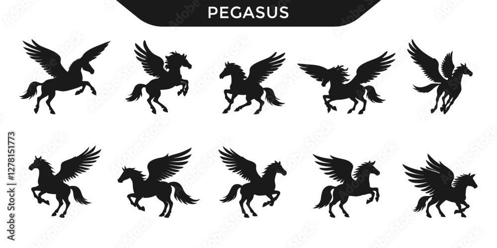 Fototapeta premium Vector illustration of Pegasus silhouettes in various poses