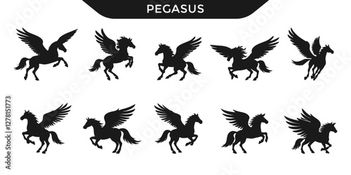 Vector illustration of Pegasus silhouettes in various poses