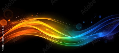 A vibrant, flowing wave of colors against a black background, creating a dynamic and energetic visual effect.